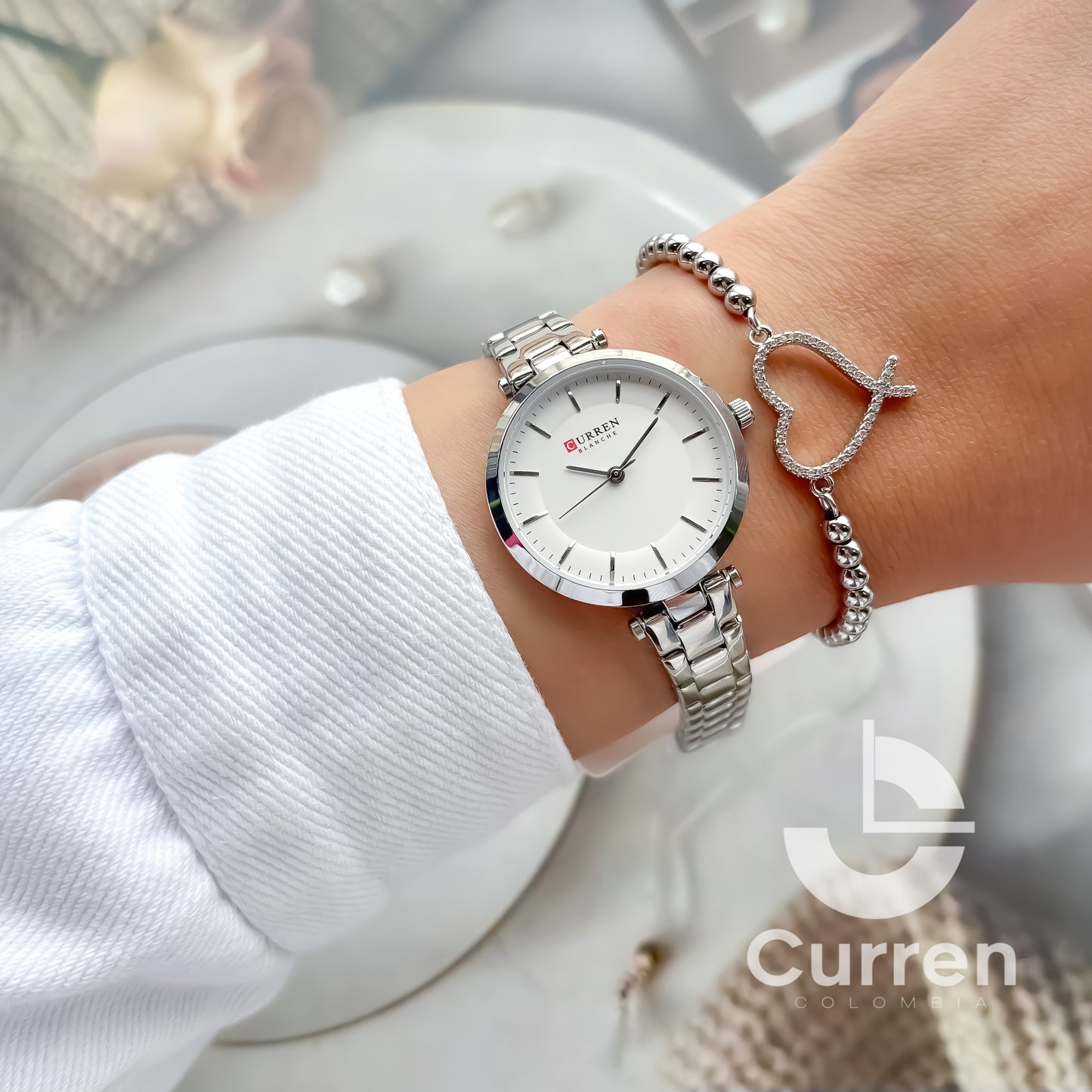 Reloj de Dama Curren 9054 + Esfero Curren+ Bolsa de Regalo