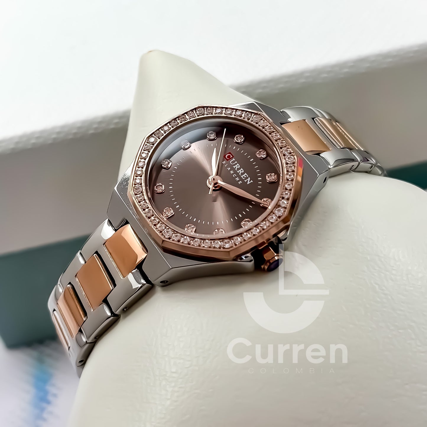 Reloj de Dama Curren 9100 + Esfero Curren+ Bolsa de Regalo