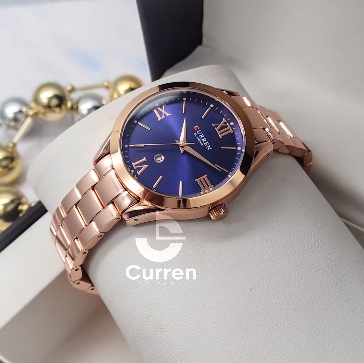 Reloj de Dama Curren 9007 + Esfero Curren+ Bolsa de Regalo