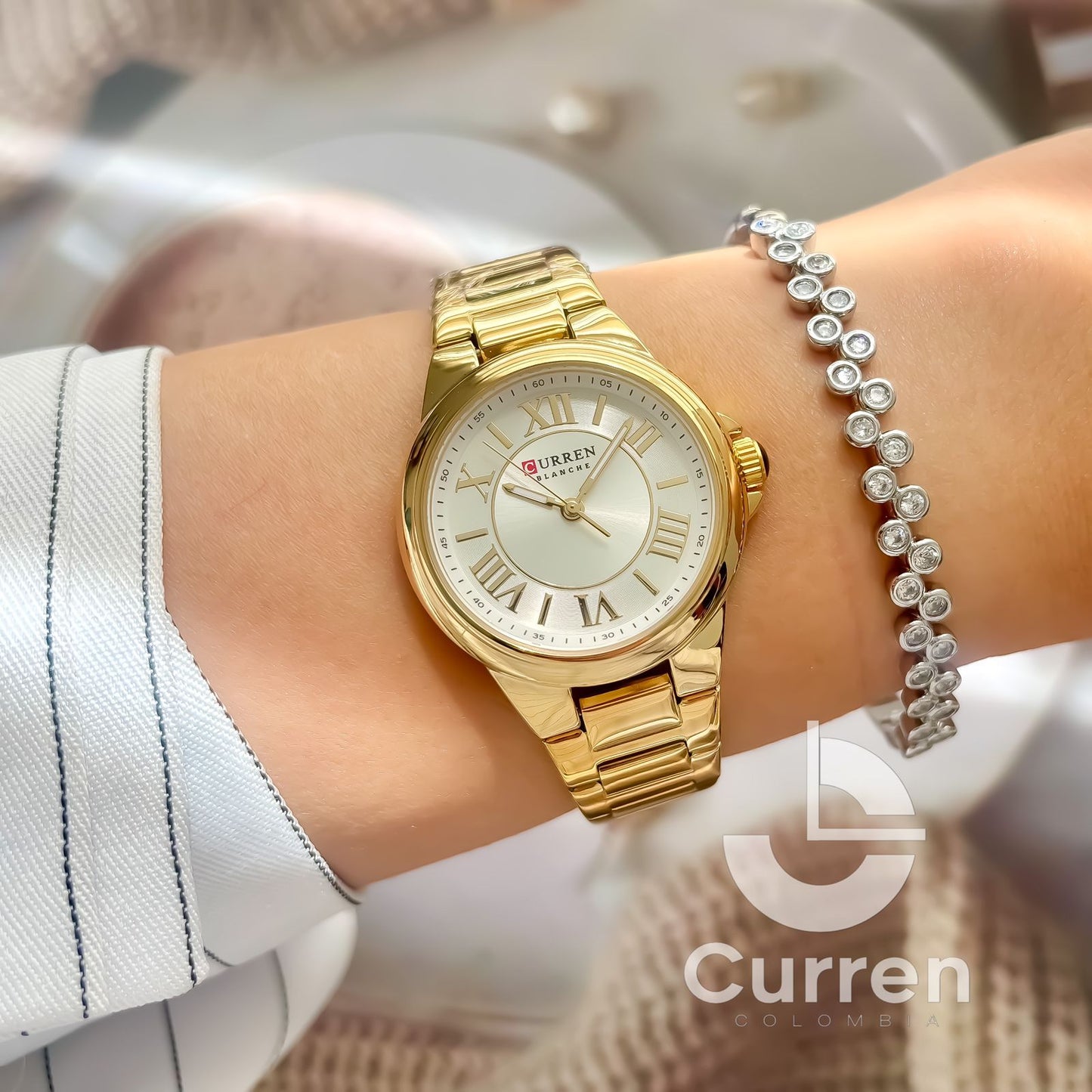 Reloj de Dama Curren 9091 + Esfero Curren+ Bolsa de Regalo