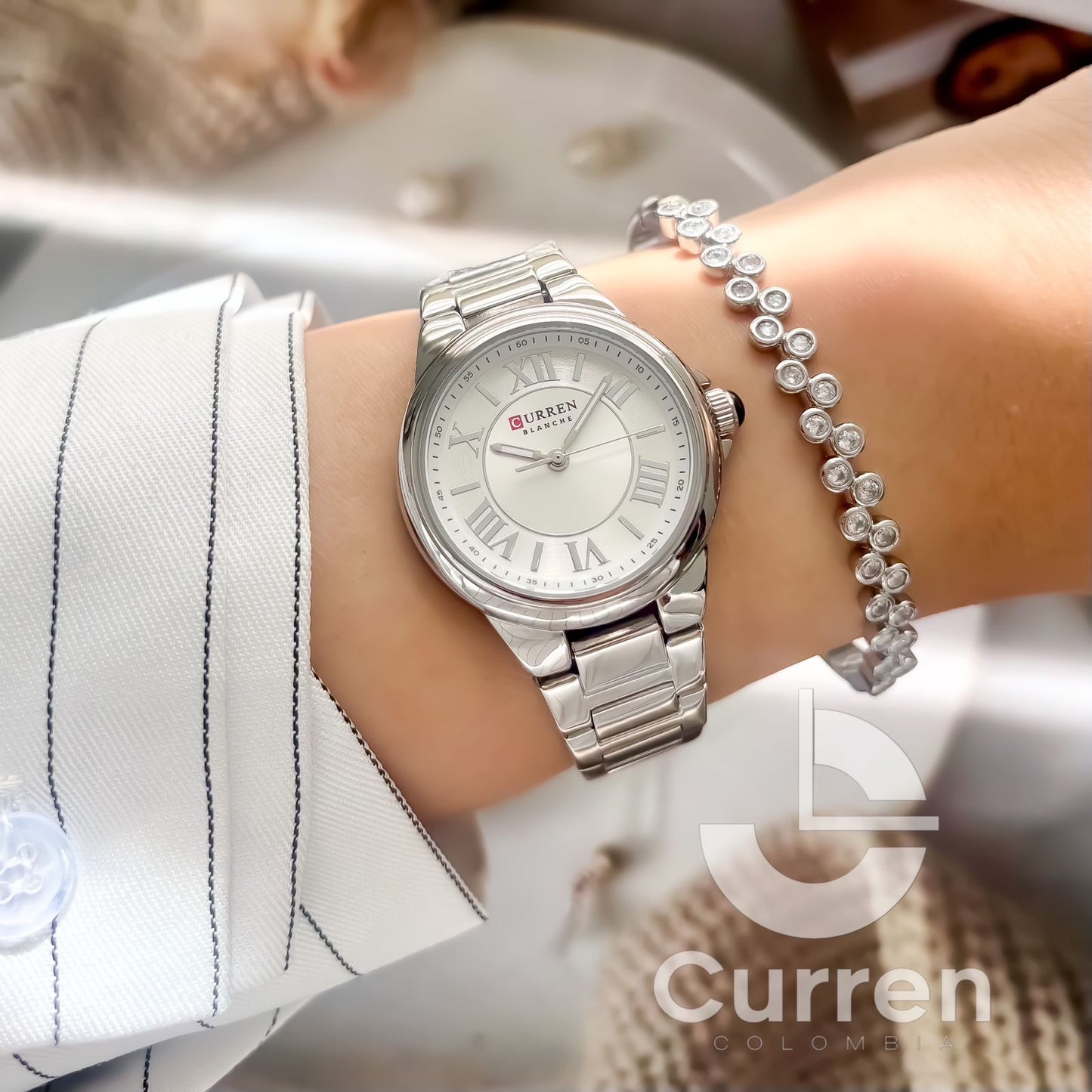 Reloj de Dama Curren 9091 + Esfero Curren+ Bolsa de Regalo