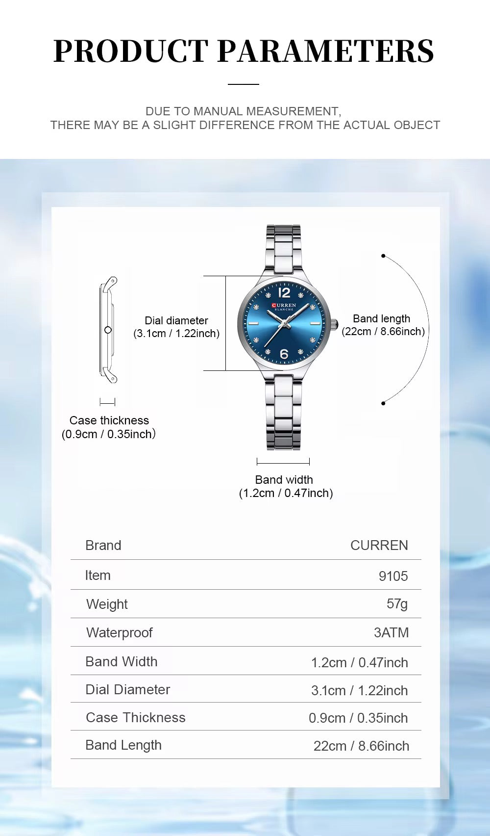 Reloj de Dama Curren 9105+ Esfero Curren+ Bolsa de Regalo