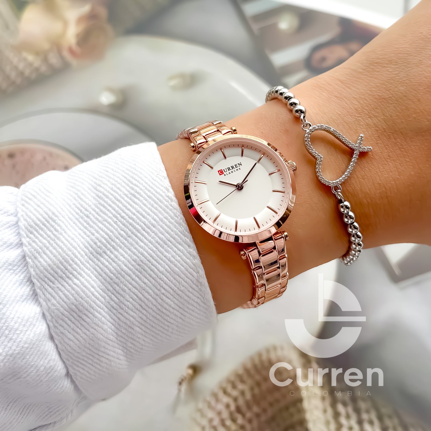 Reloj de Dama Curren 9054  + Esfero Curren+ Bolsa de Regalo