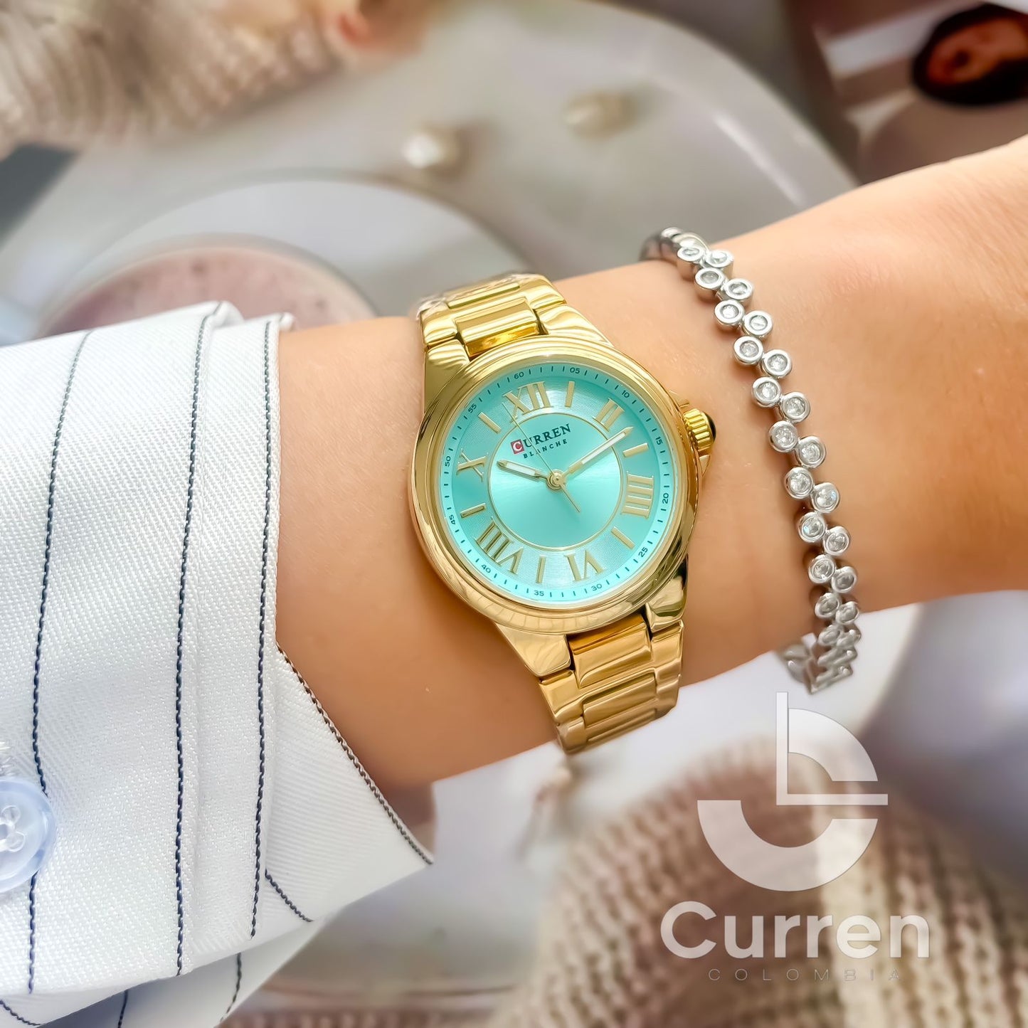 Reloj de Dama Curren 9091  + Esfero Curren+ Bolsa de Regalo