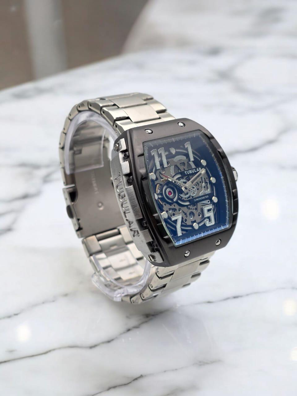 Reloj de Hombre TUBULAR Plateado negro