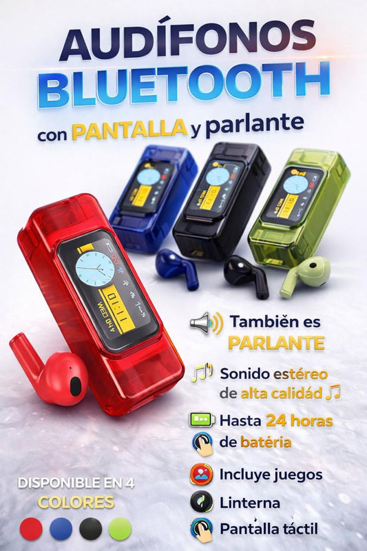 Audífonos Bluetooth con Pantalla Táctil y Parlante Integrado